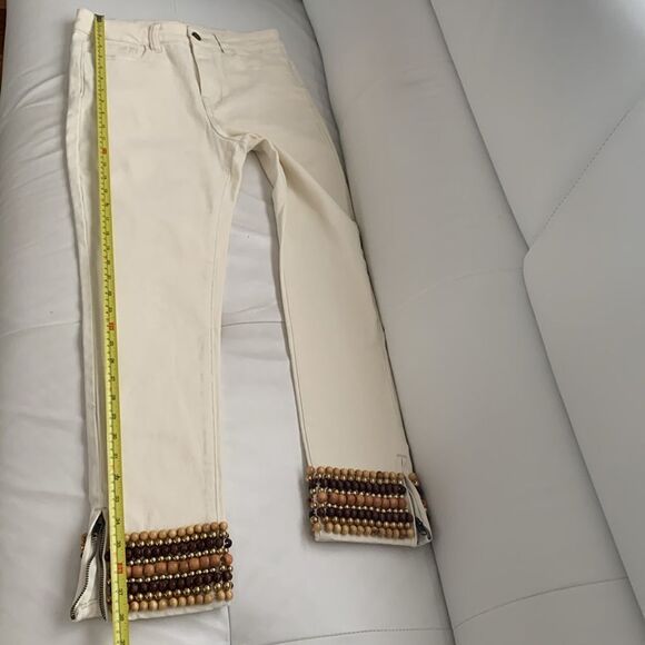 Boston Proper Women's High Rise Cream Jeans with Gold Brown Tan Accents Size 6 - Picture 8 of 10